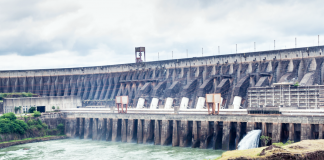 Towards an industrialised economy Itaipu dam on river Parana Paraguay